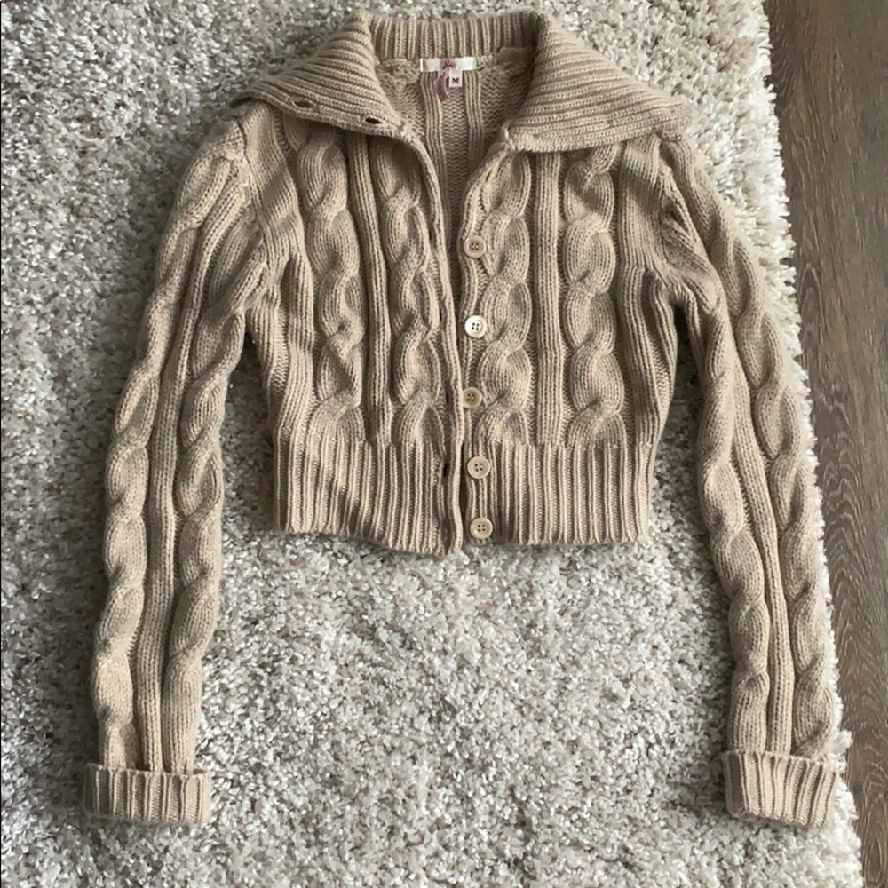 Cropped tan cardigan
